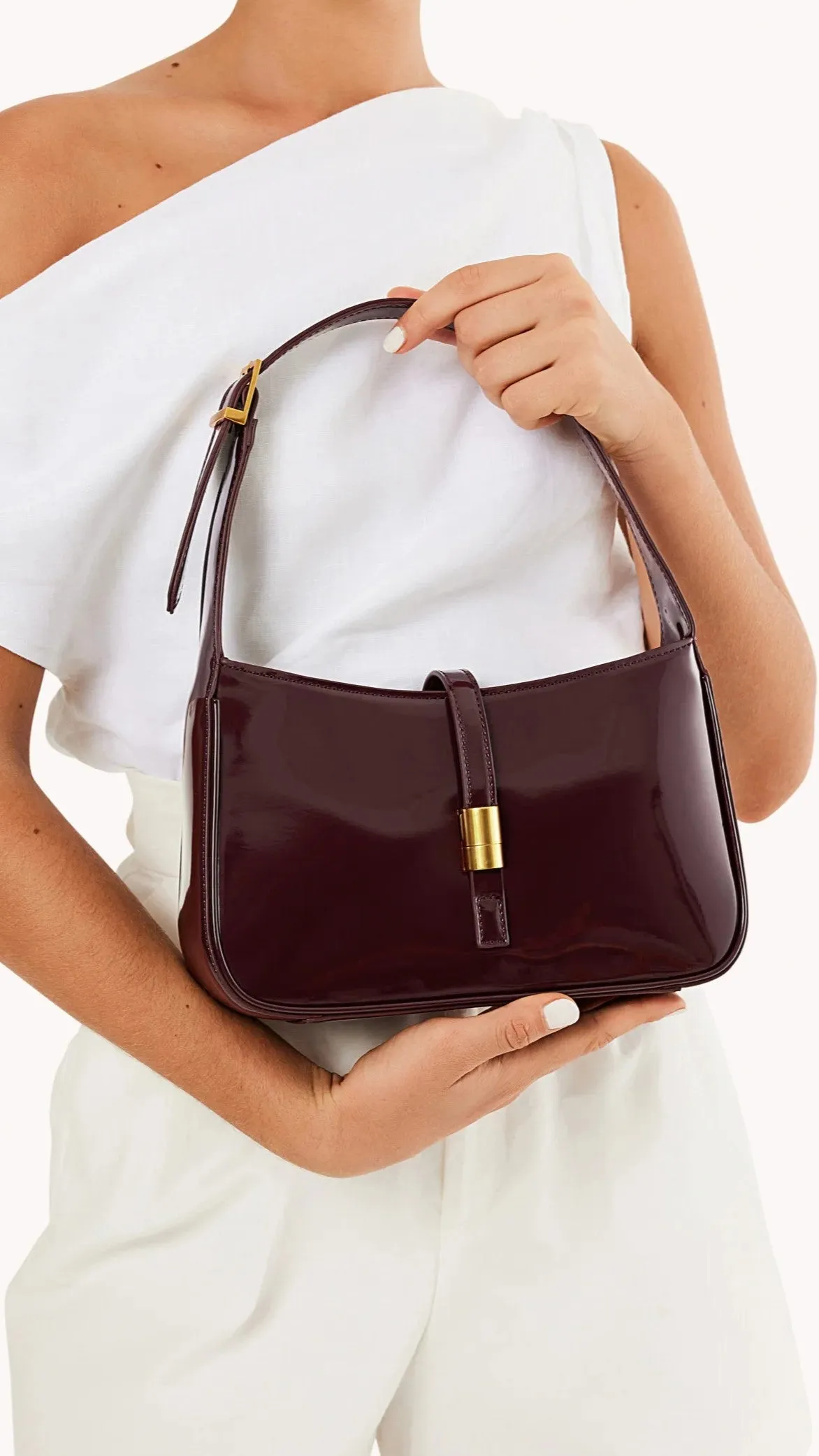 Clara Shoulder Bag - Wine Patent sold by Billy J