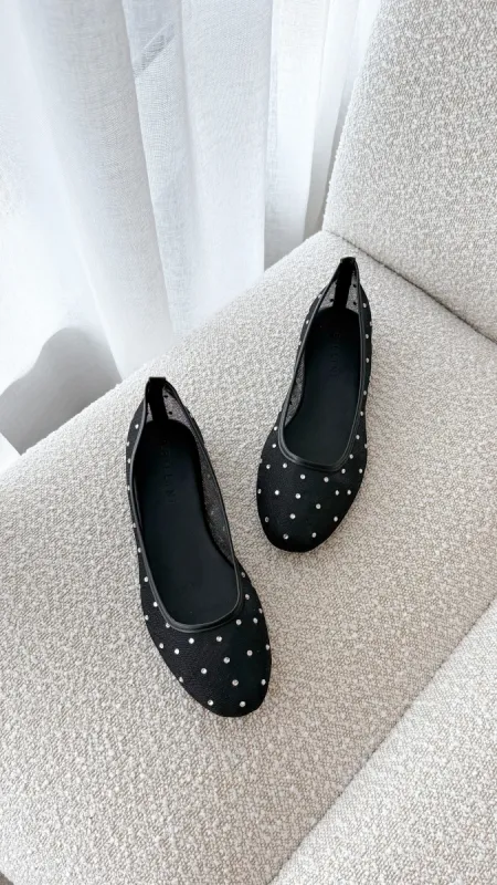 Gerani Flats - Black Mesh Diamante sold by Billy J