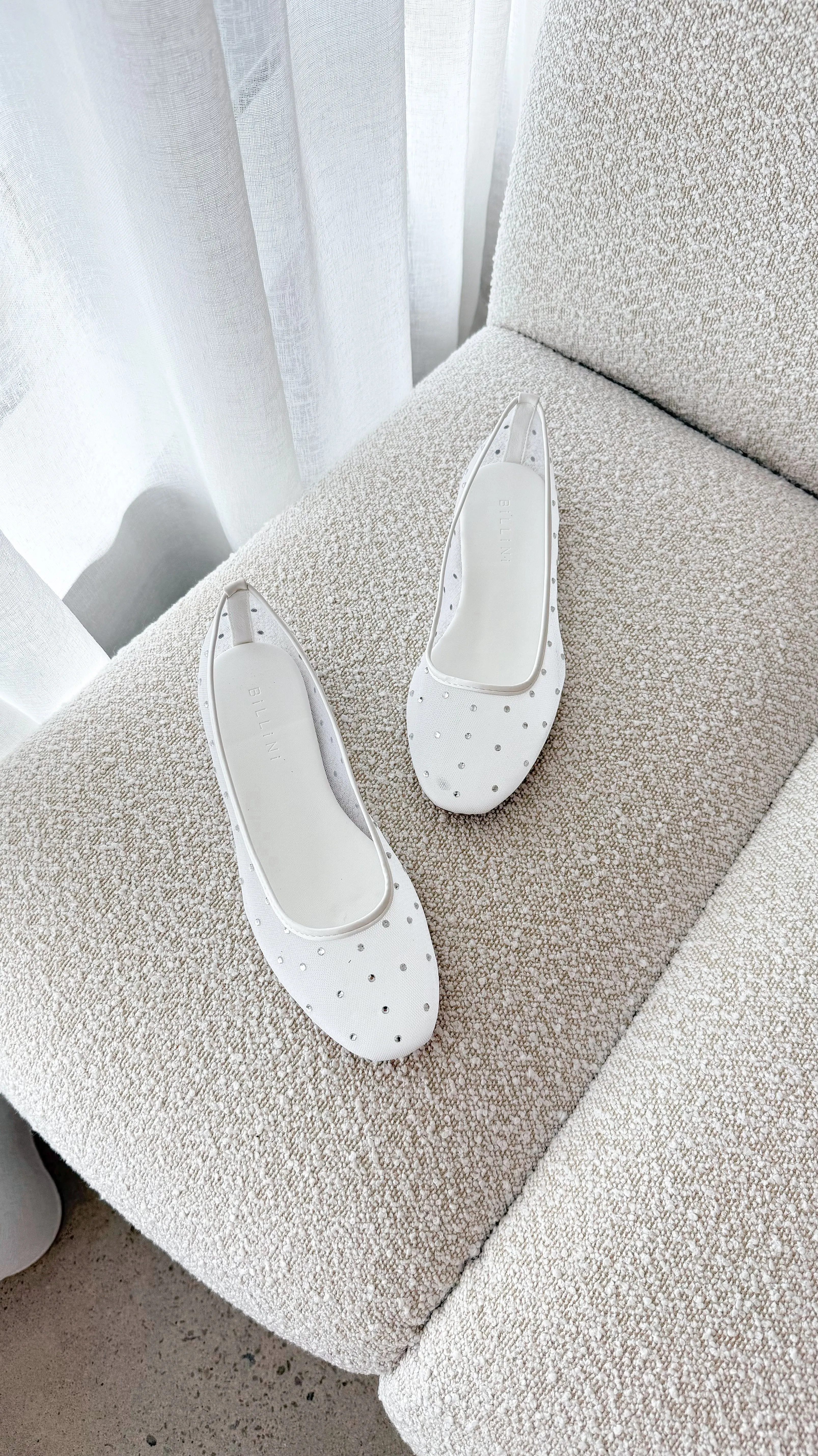 Gerani Flats - White Mesh Diamante sold by Billy J