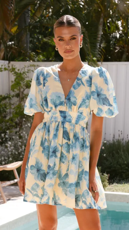 Erin Mini Dress - Yellow / Blue Floral sold by Billy J