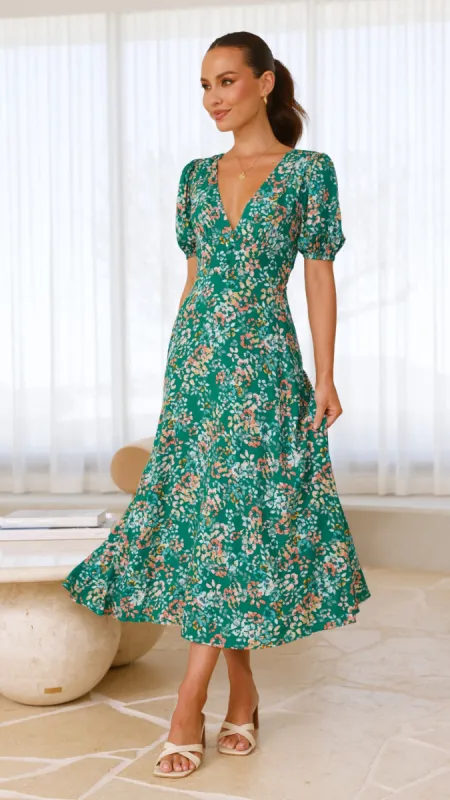 Itzel Midi Dress - Green Floral sold by Billy J