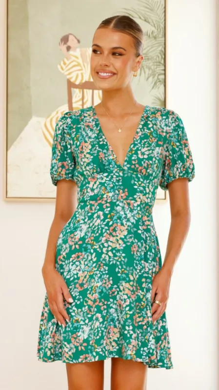 Itzel Mini Dress - Green Floral sold by Billy J