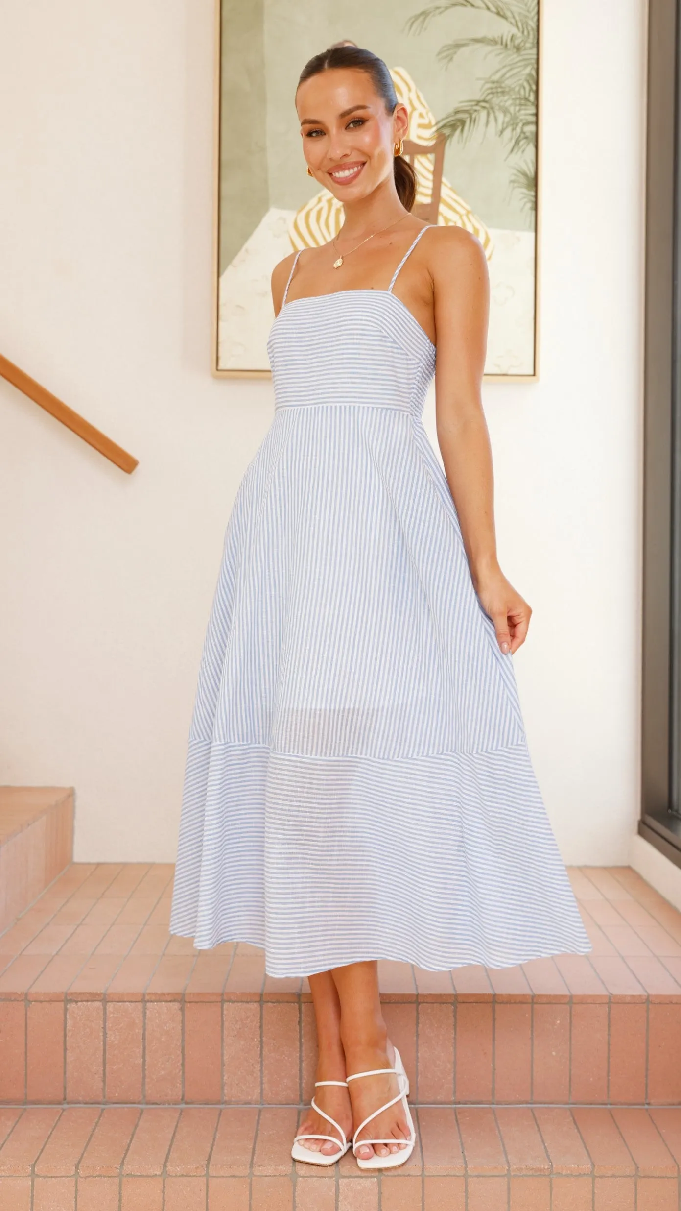 Talena Midi Dress - Blue / White Stripe sold by Billy J