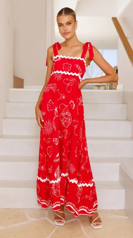 Birkley Maxi Dress - Red Print sold by Billy J