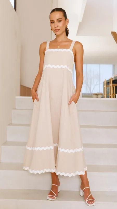 Raelynn Maxi Dress - Beige/White sold by Billy J