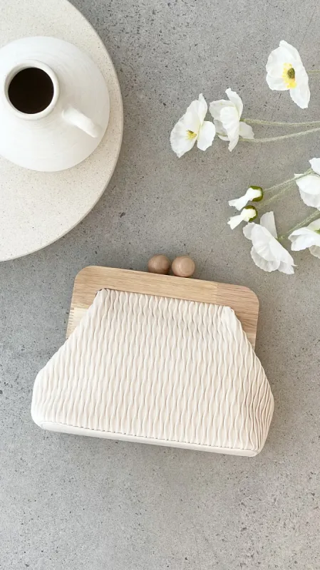 Piper Wavy Timber Frame Clutch - Cream / Natural sold by Billy J