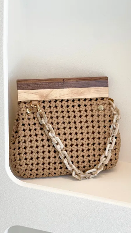 Emilie Knotted Weave Resin Links Clutch - Mocha/Nude sold by Billy J