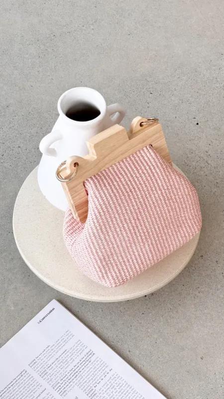 Abby Timber Frame Woven Mini Bag - Pale / Pink sold by Billy J