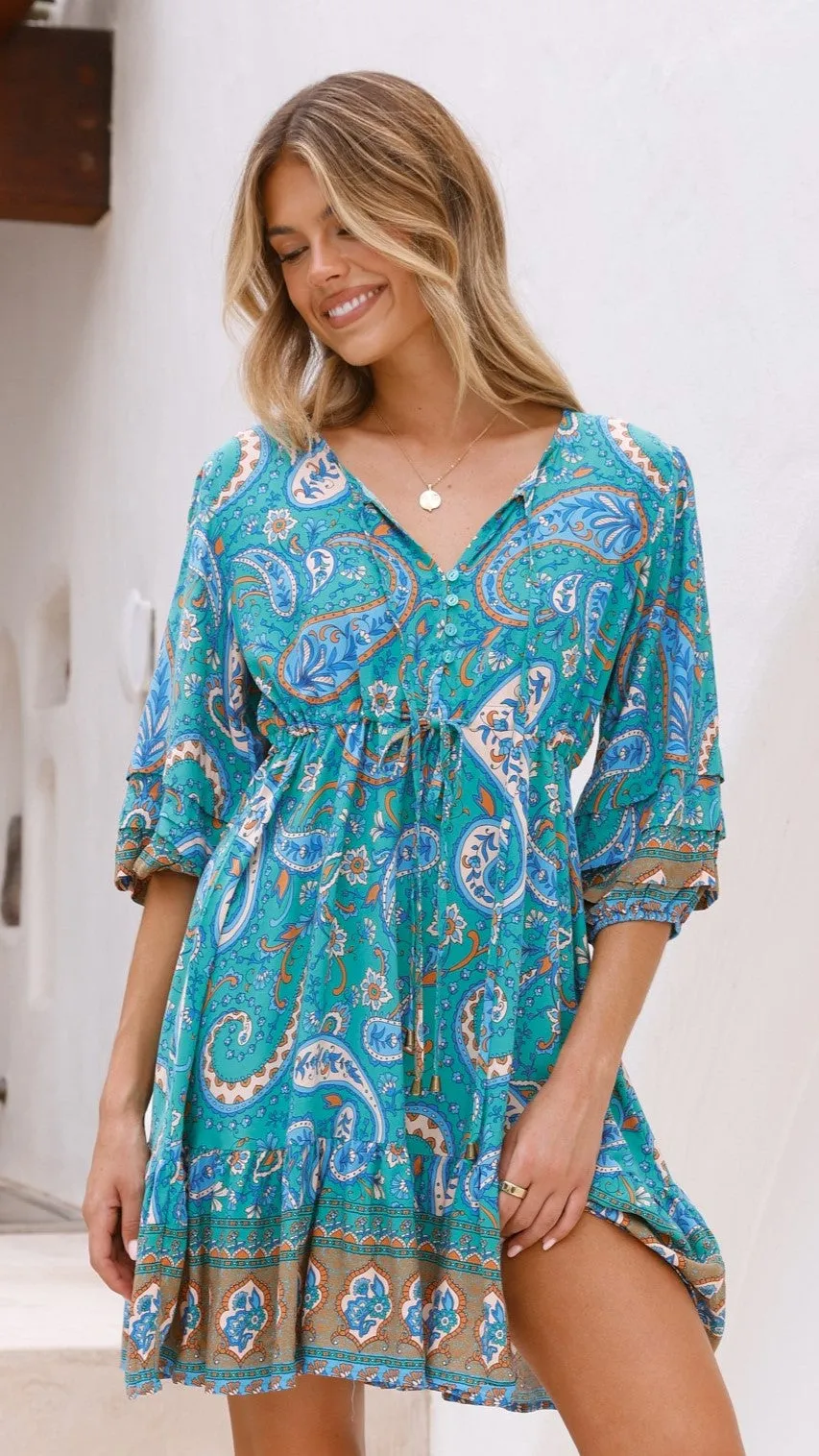 Fields Mini Dress - Green Print sold by Billy J