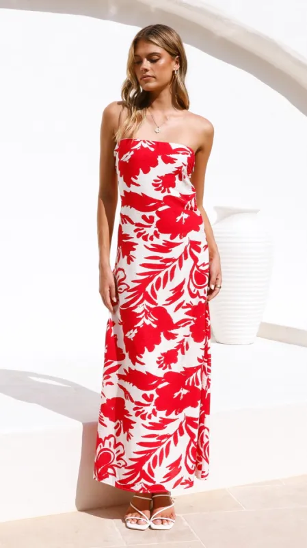 Uzma Strapless Maxi Dress - Red / White Print sold by Billy J