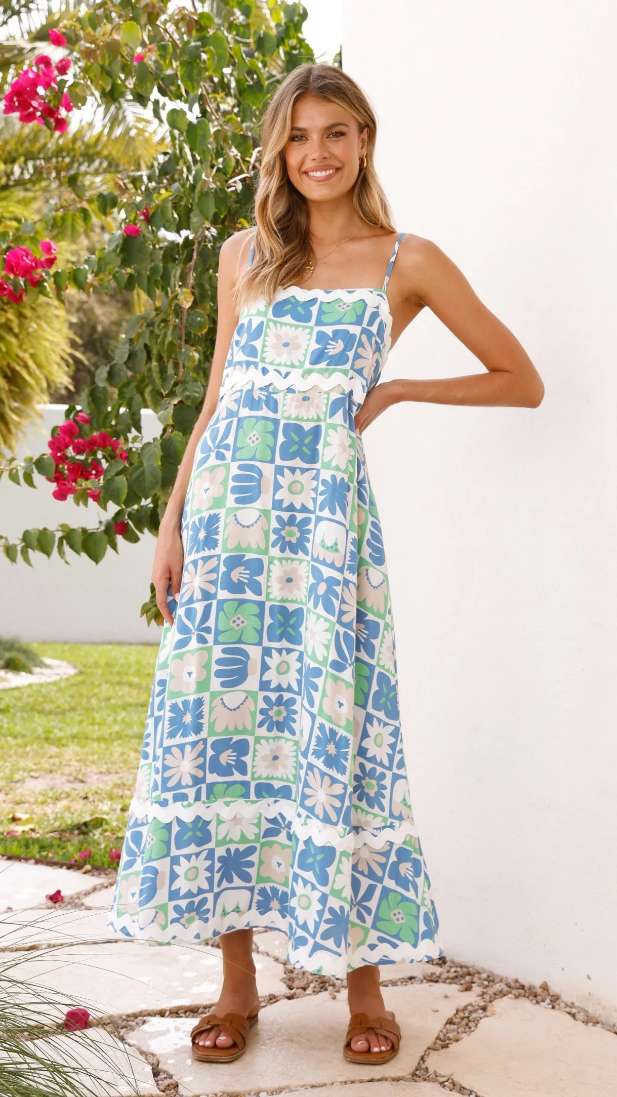 Caity Maxi Dress - Blue/Green Print sold by Billy J