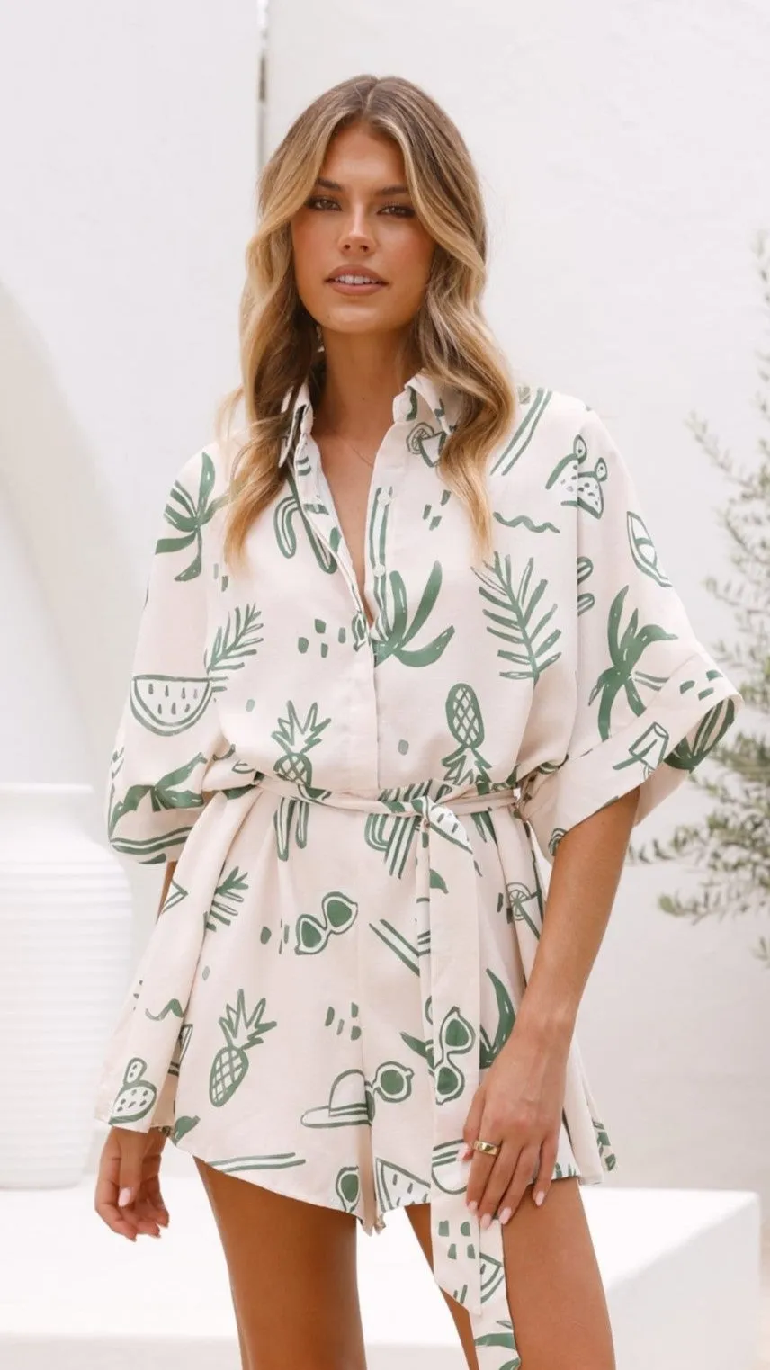 Jacquie Playsuit - Green Palm sold by Billy J