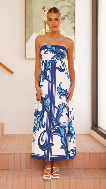 Madra Maxi Dress - Sapphire / White Zayna sold by Billy J