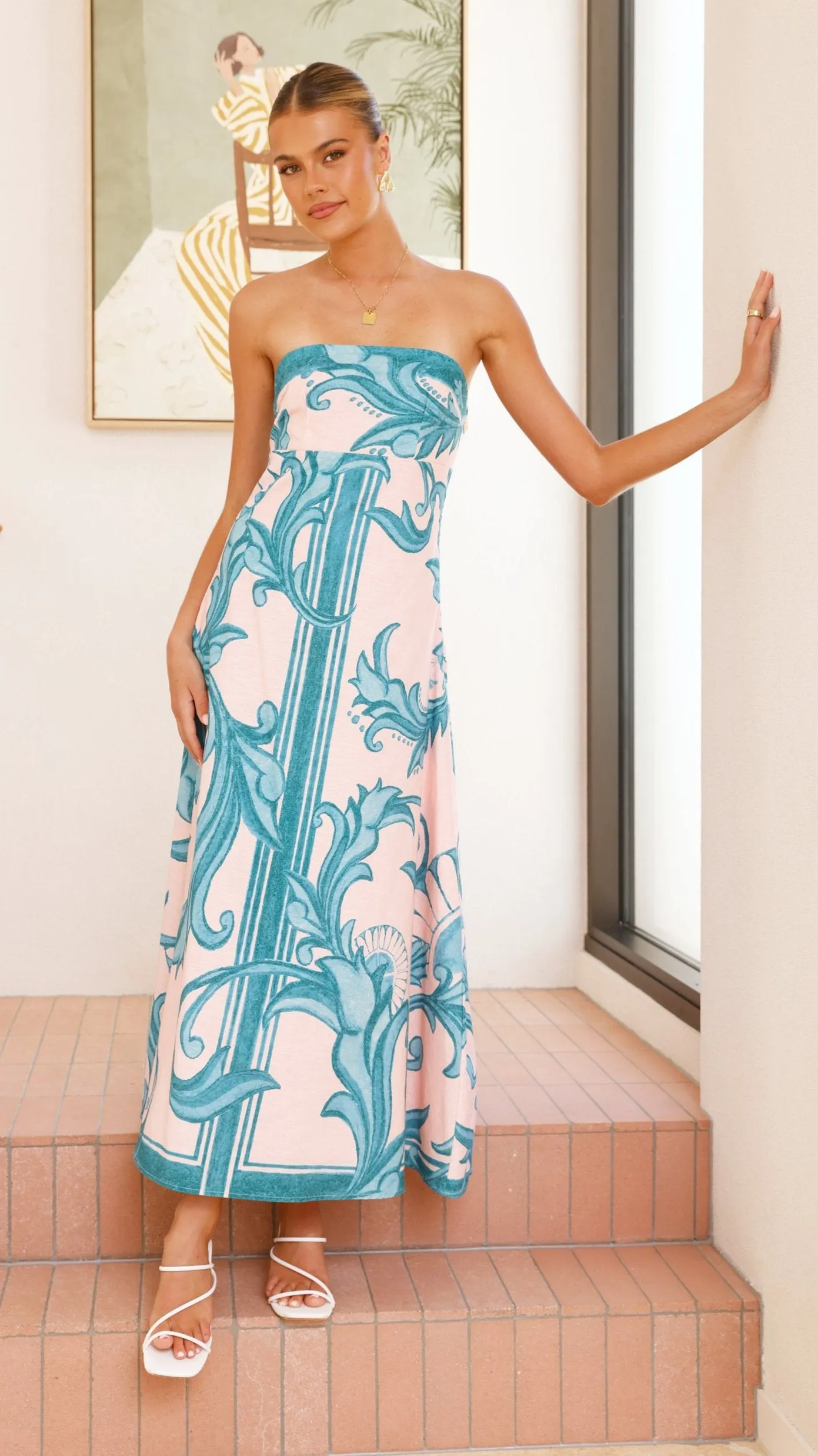 Madra Maxi Dress - Aqua / Pink Zayna sold by Billy J