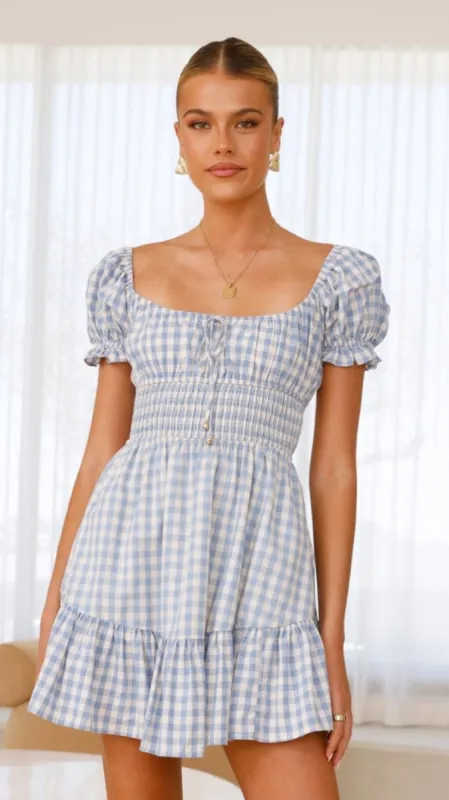 Kori Mini Dress - Blue Check sold by Billy J