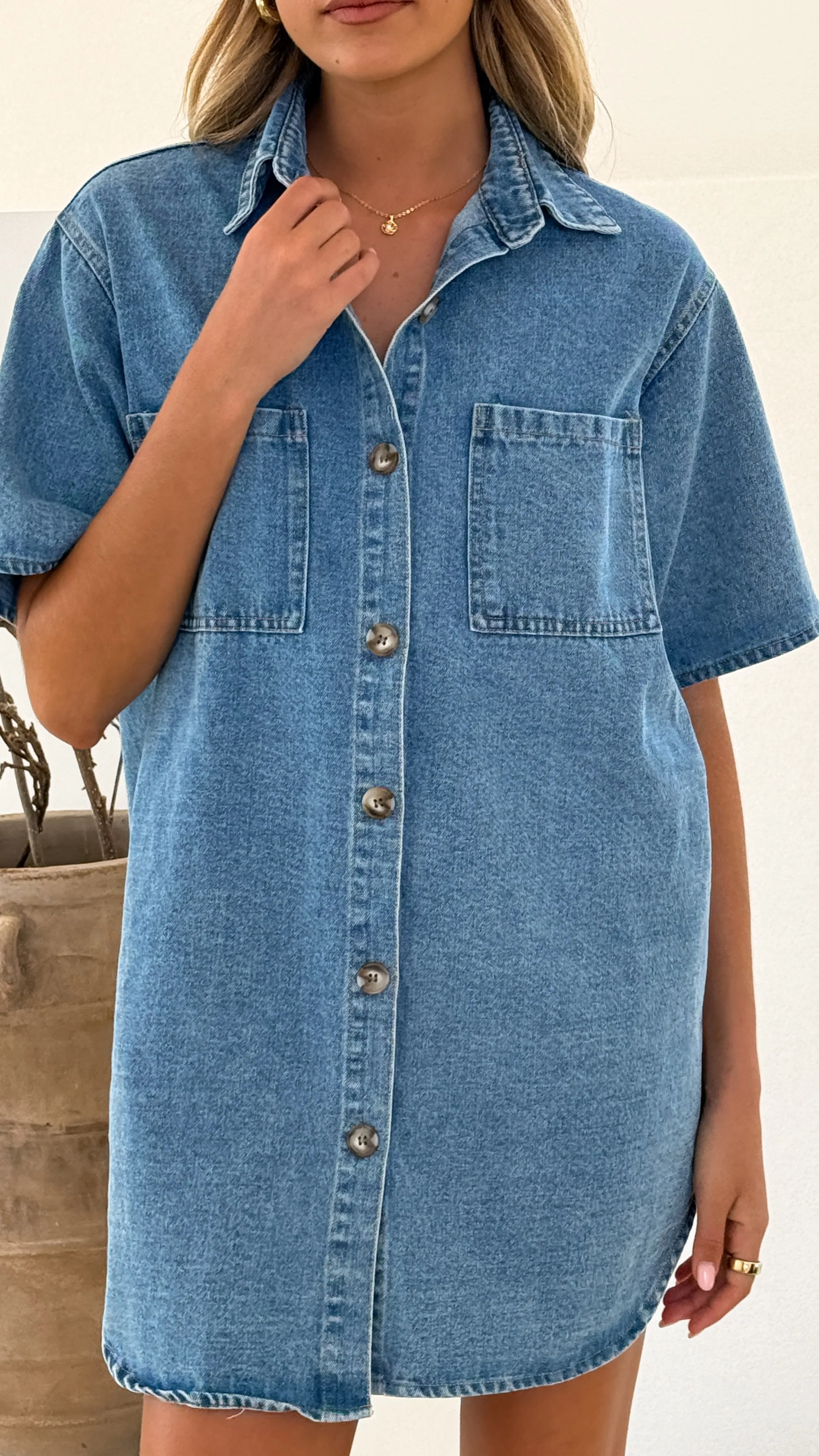 Chaney Button Up Mini Dress - Medium Denim sold by Billy J product image thumbnail 5