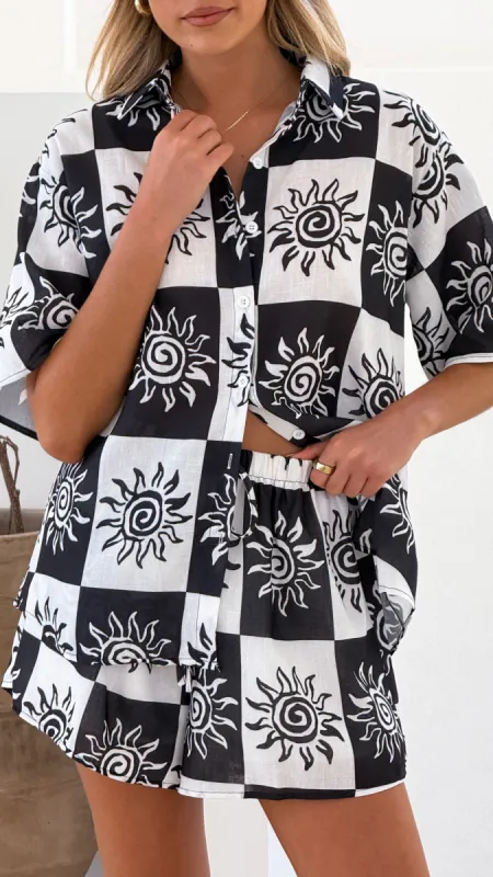 Myra Button Up Shirt and Shorts Set - Black/White sold by Billy J