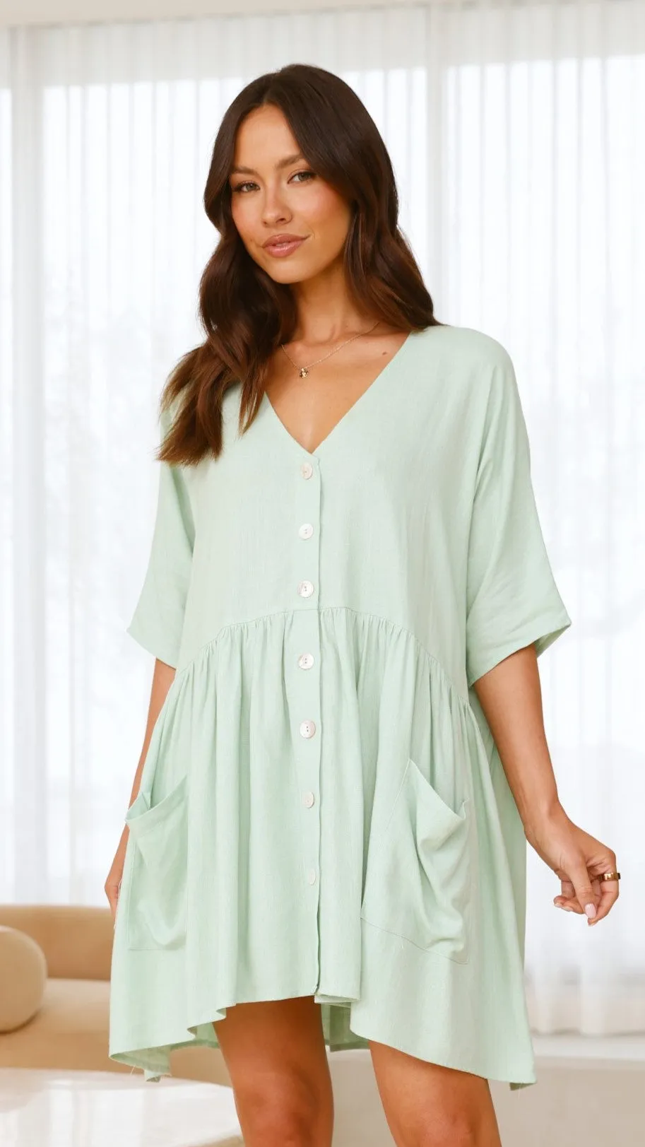 Leah Mini Dress - Sage sold by Billy J