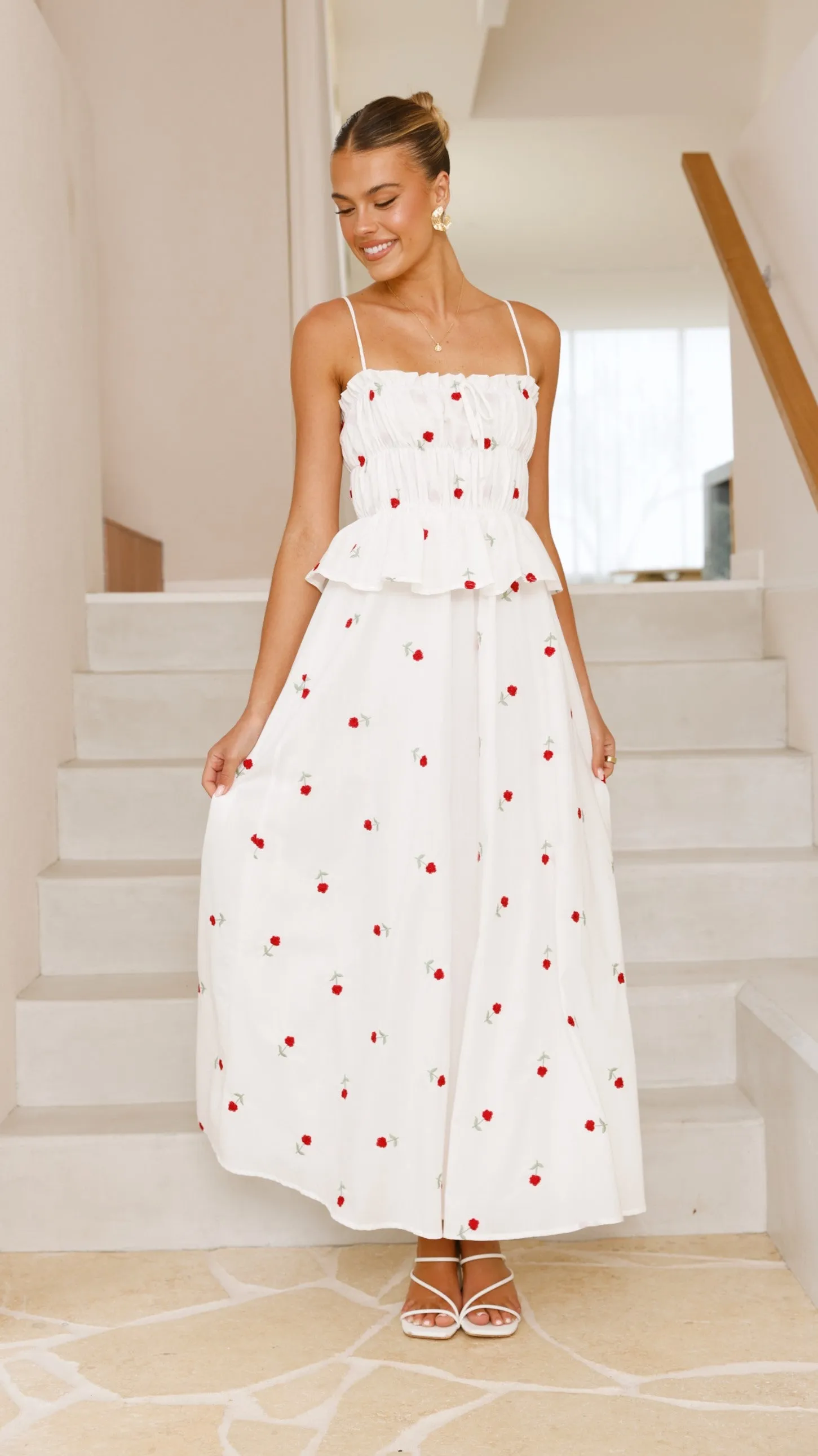 Misty Maxi Dress - White / Red Floral sold by Billy J
