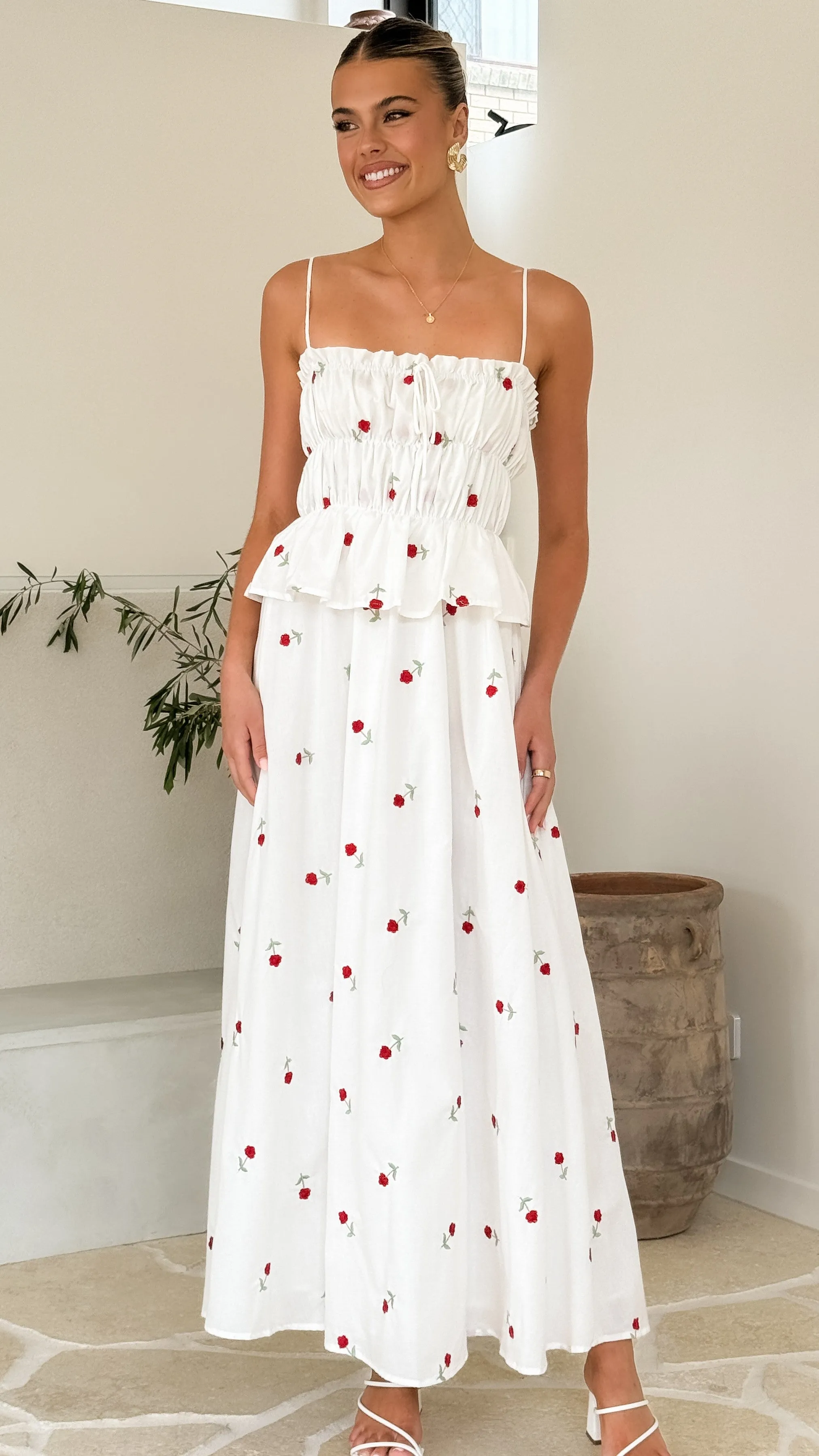 Misty Maxi Dress - White / Red Floral sold by Billy J product image thumbnail 5