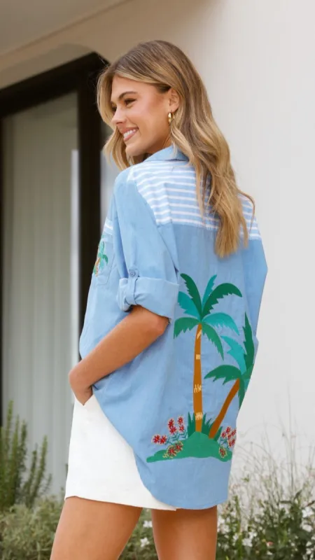 Palm Button Up Shirt - Blue sold by Billy J