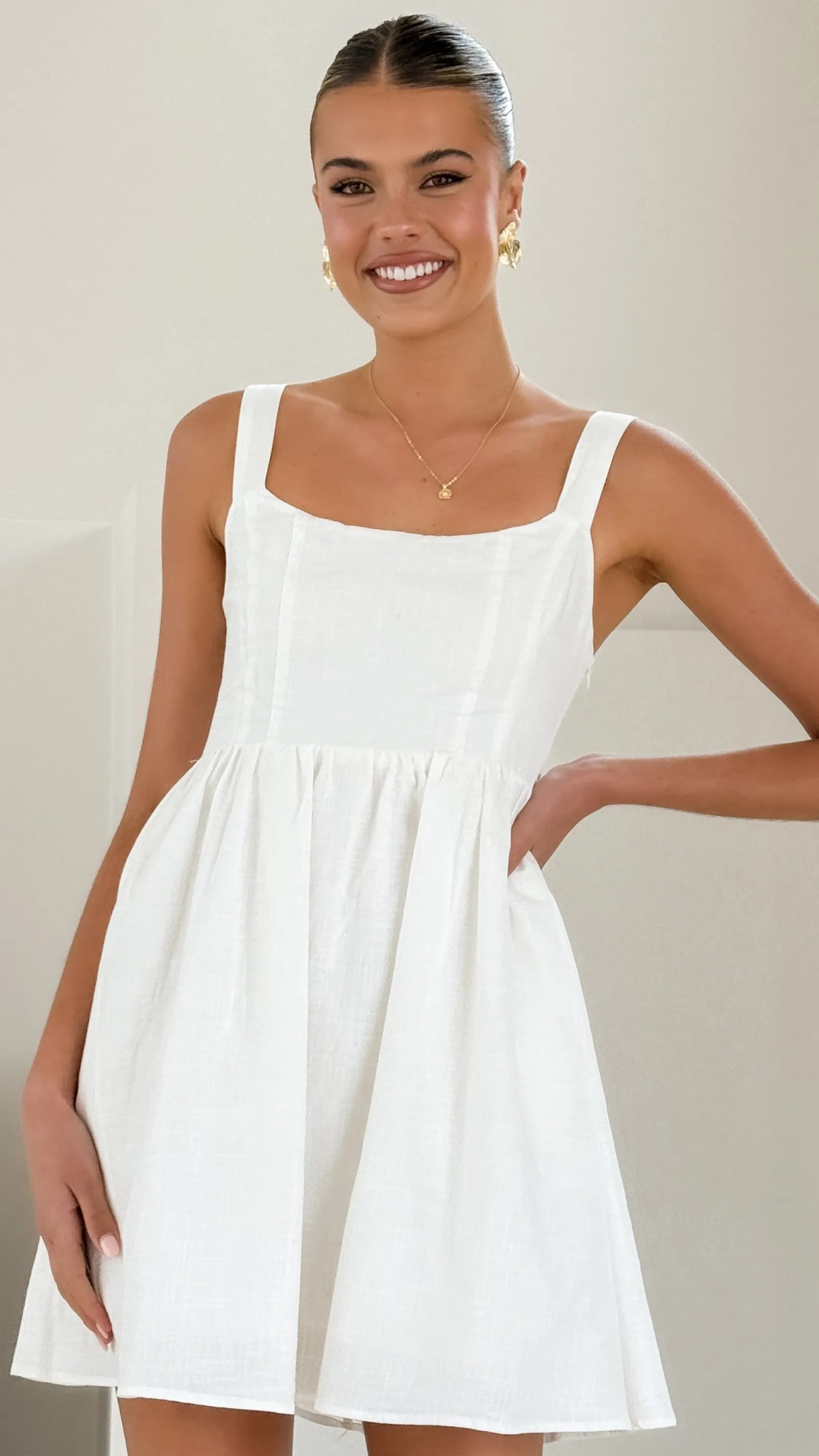 Stacey Linen Mini Dress - White sold by Billy J product image thumbnail 4