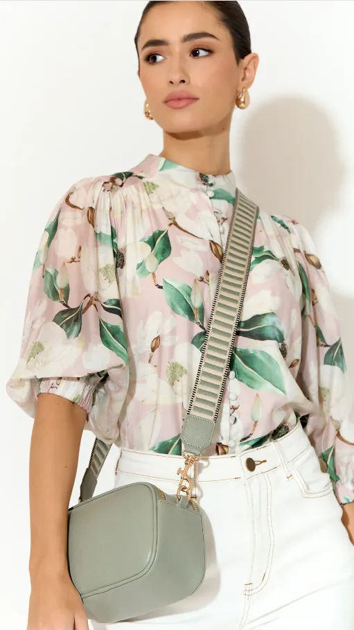 Bella Striped Webbing Camera Bag - Sage sold by Billy J