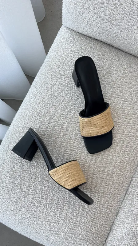 Yarina Heel - Natural Raffia-Black sold by Billy J