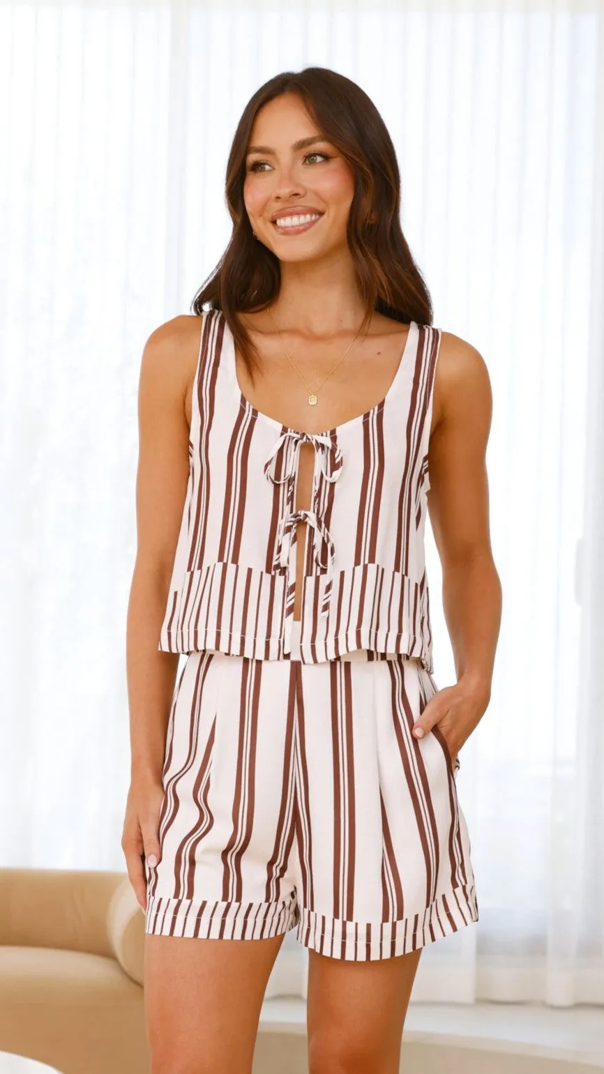 Urja Tie Front Top - Brown / White Stripe sold by Billy J product image thumbnail 3