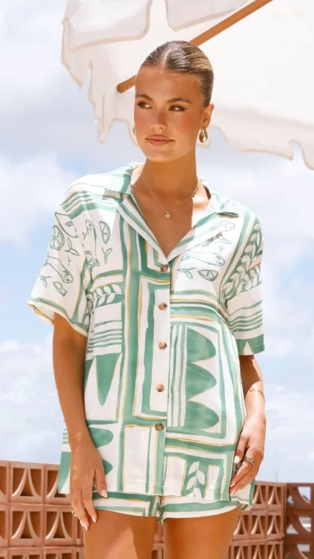 Urika Button Up Shirt - Green / White Print sold by Billy J