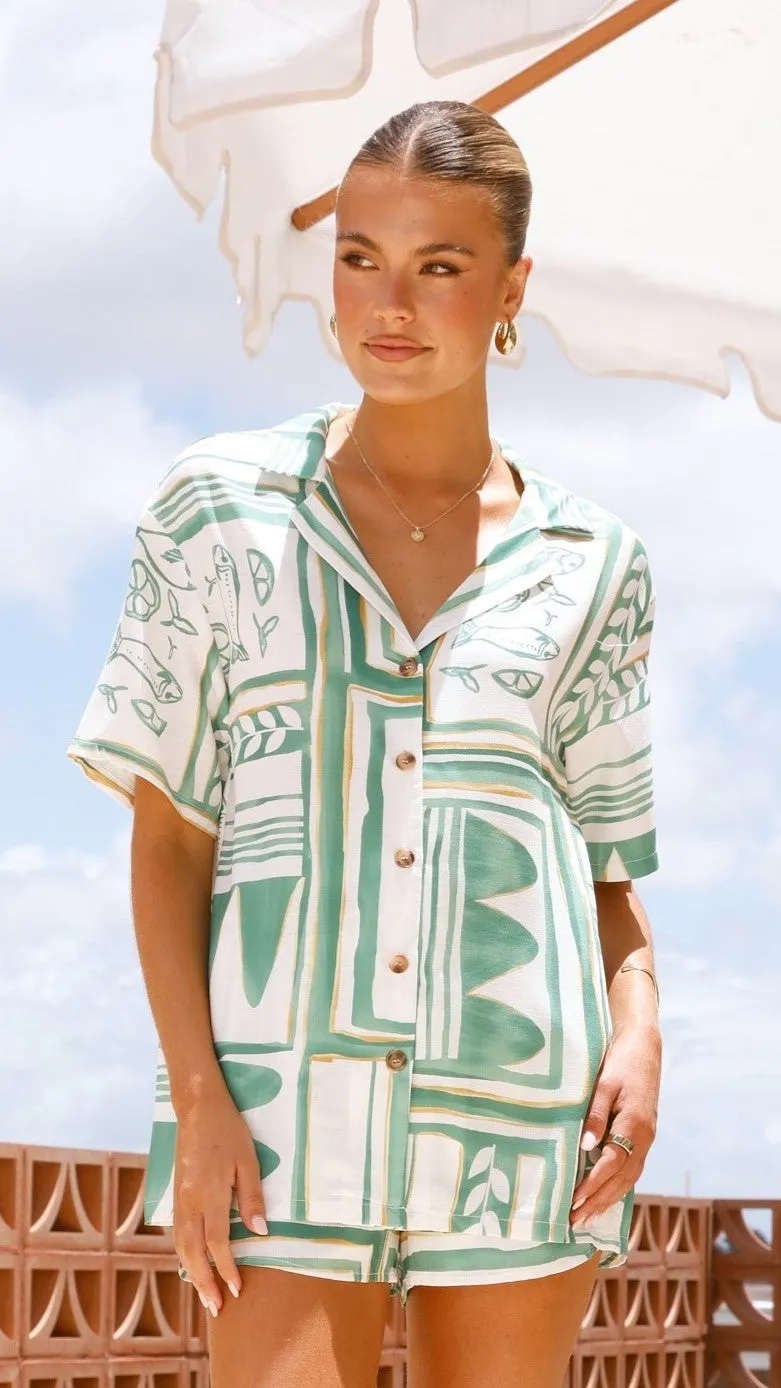 Urika Button Up Shirt - Green / White Print sold by Billy J