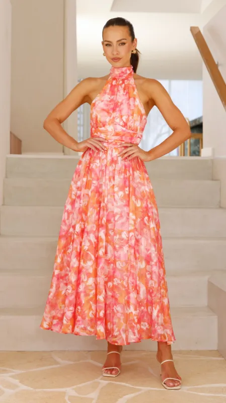 Taipa Maxi Dress - Pink / Orange Floral sold by Billy J