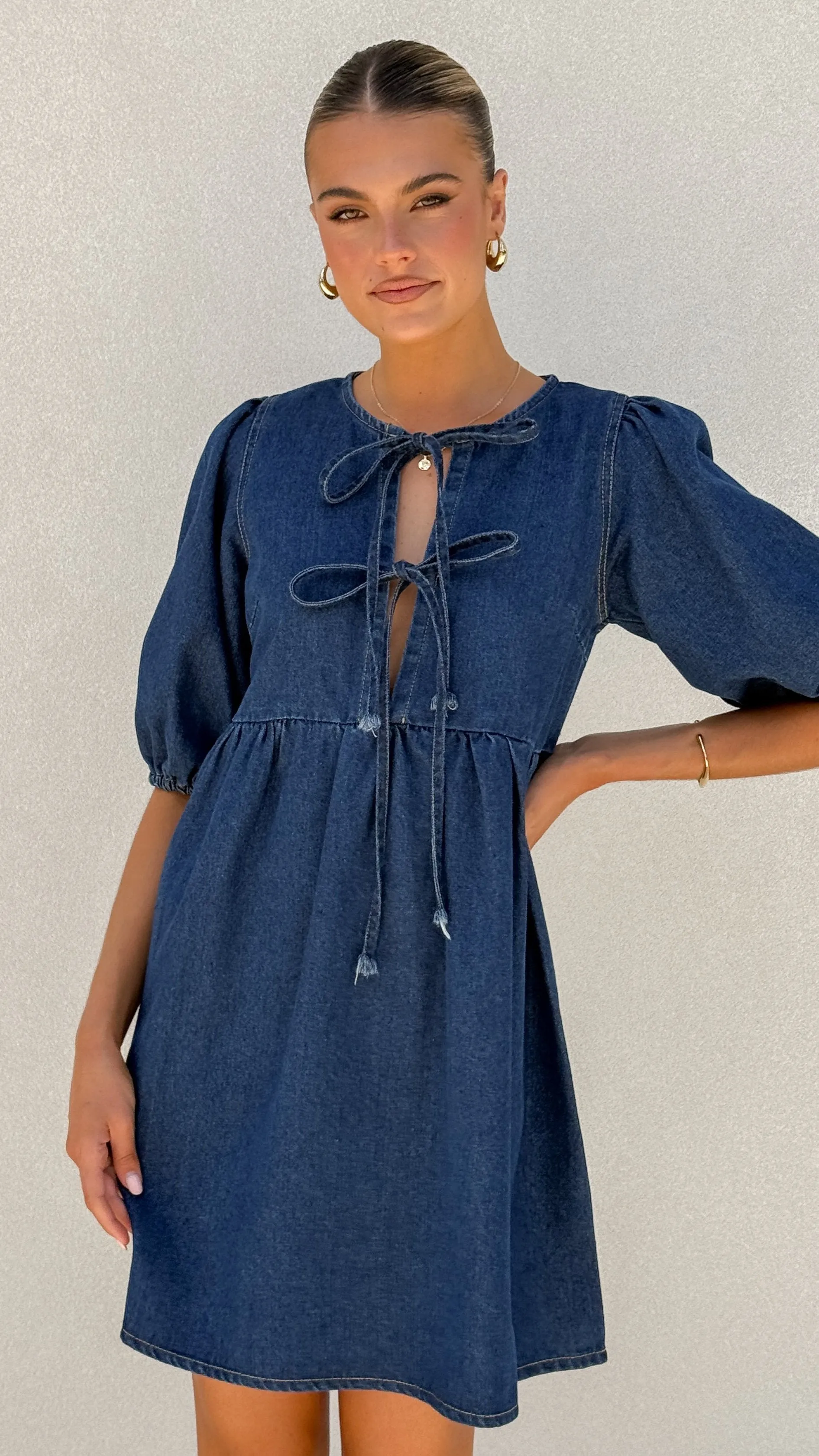 Kassie Tie Up Mini Dress - Dark Denim sold by Billy J product image thumbnail 5