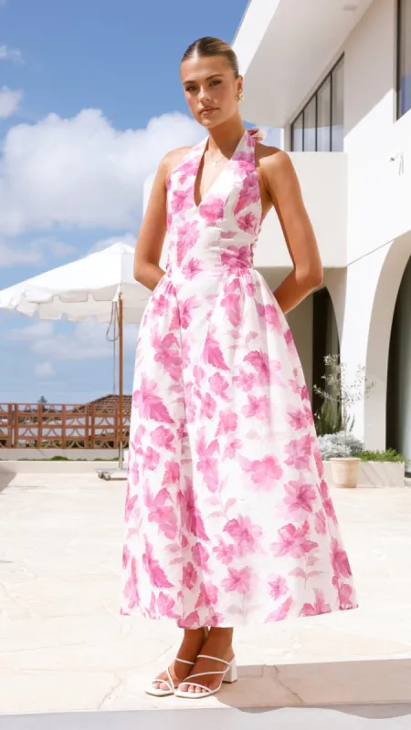 Bryony Halter Neck Maxi Dress - Pink Floral sold by Billy J