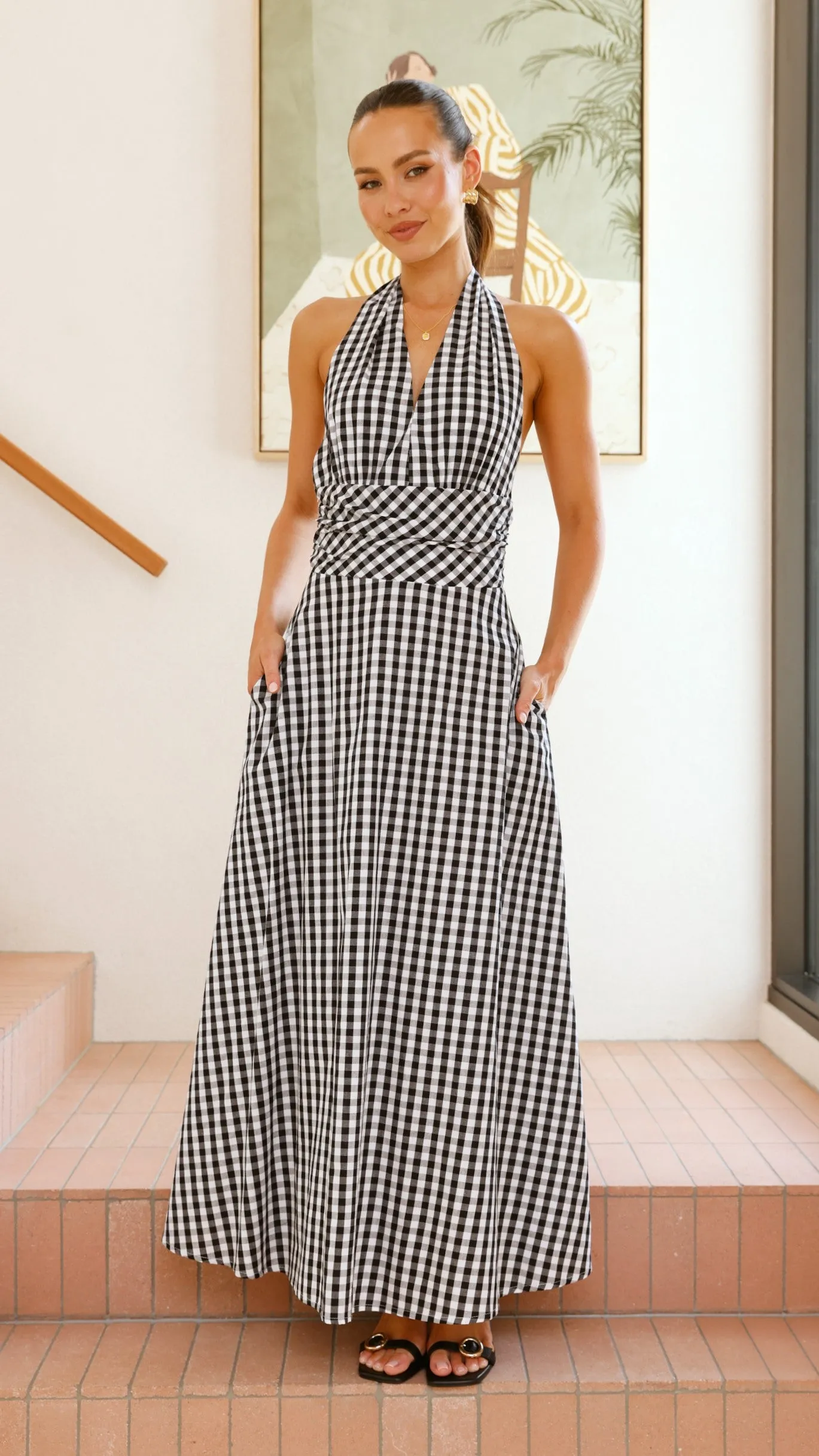 Brydie Halter Maxi Dress - Gingham Black sold by Billy J