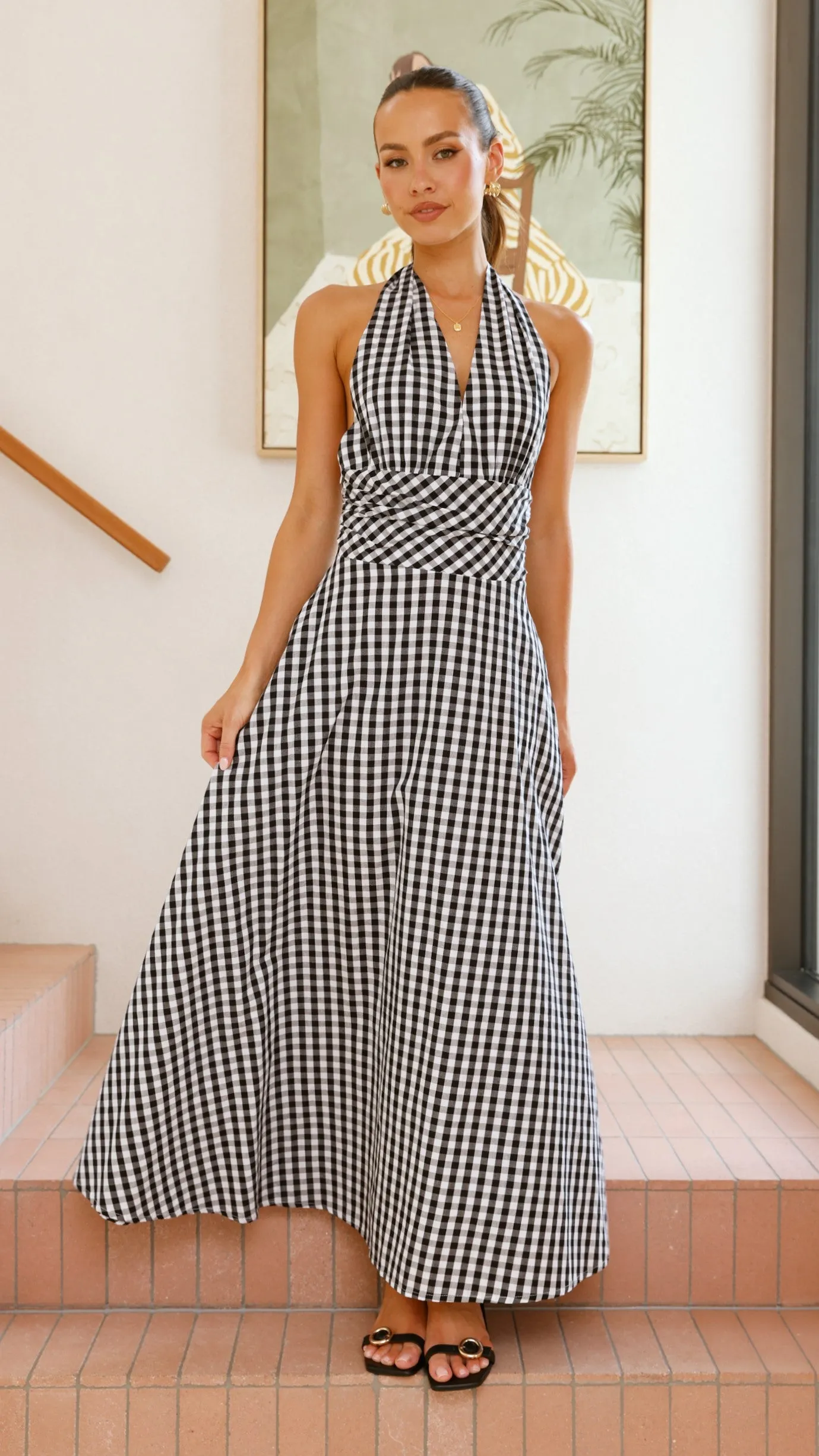 Brydie Halter Maxi Dress - Gingham Black sold by Billy J product image thumbnail 4
