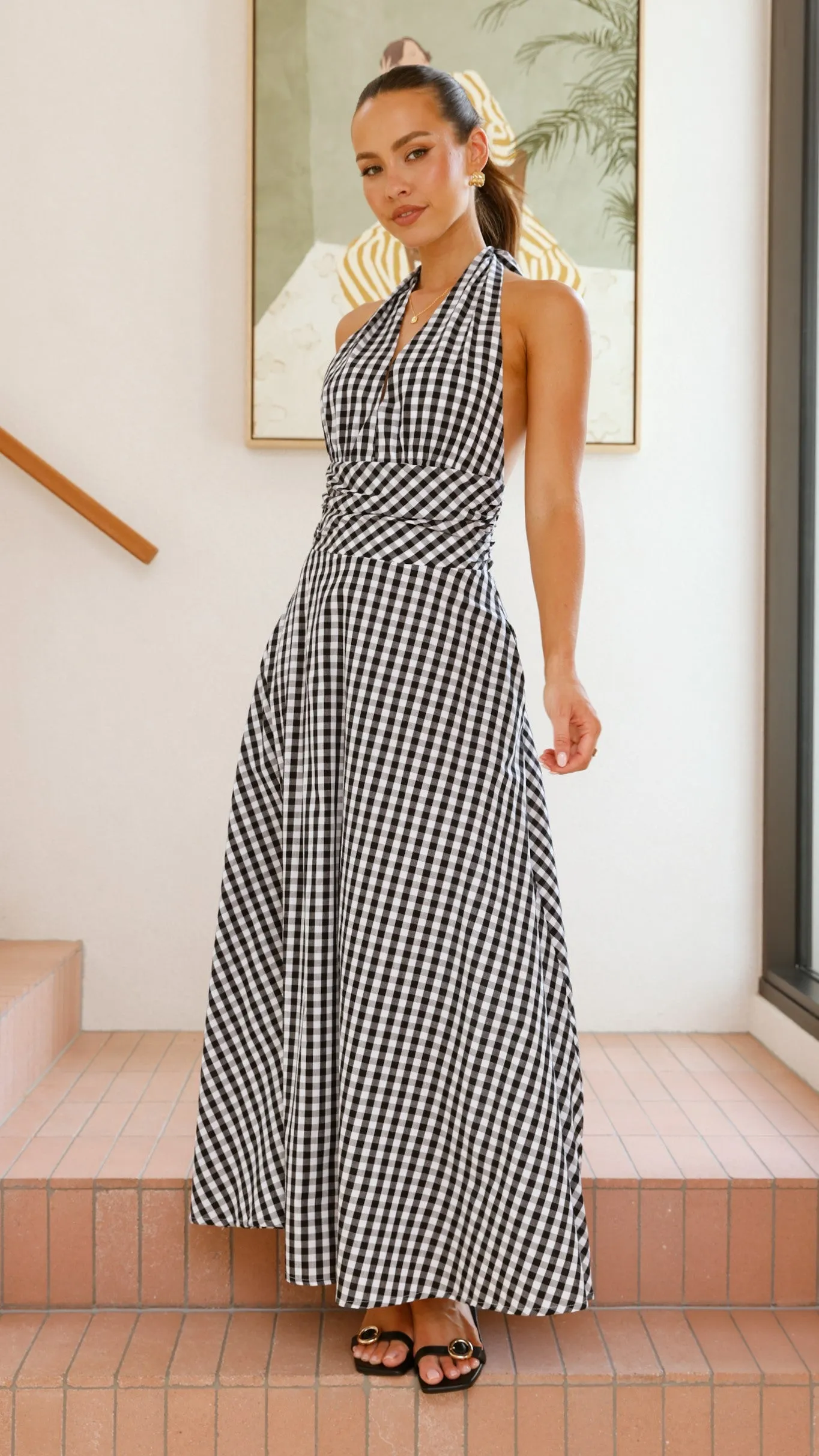 Brydie Halter Maxi Dress - Gingham Black sold by Billy J product image thumbnail 3
