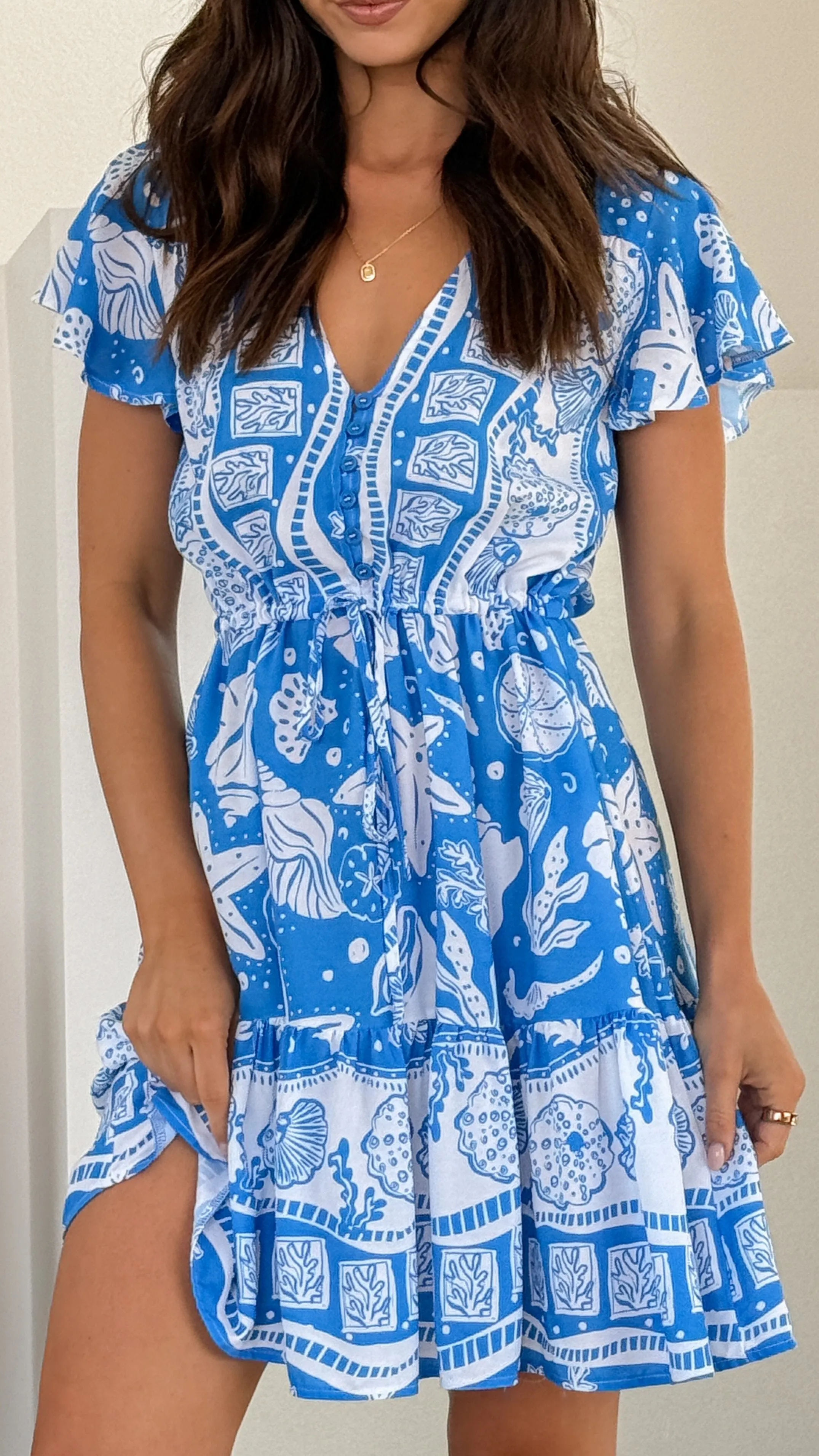 Keita Mini Dress - Blue / White sold by Billy J