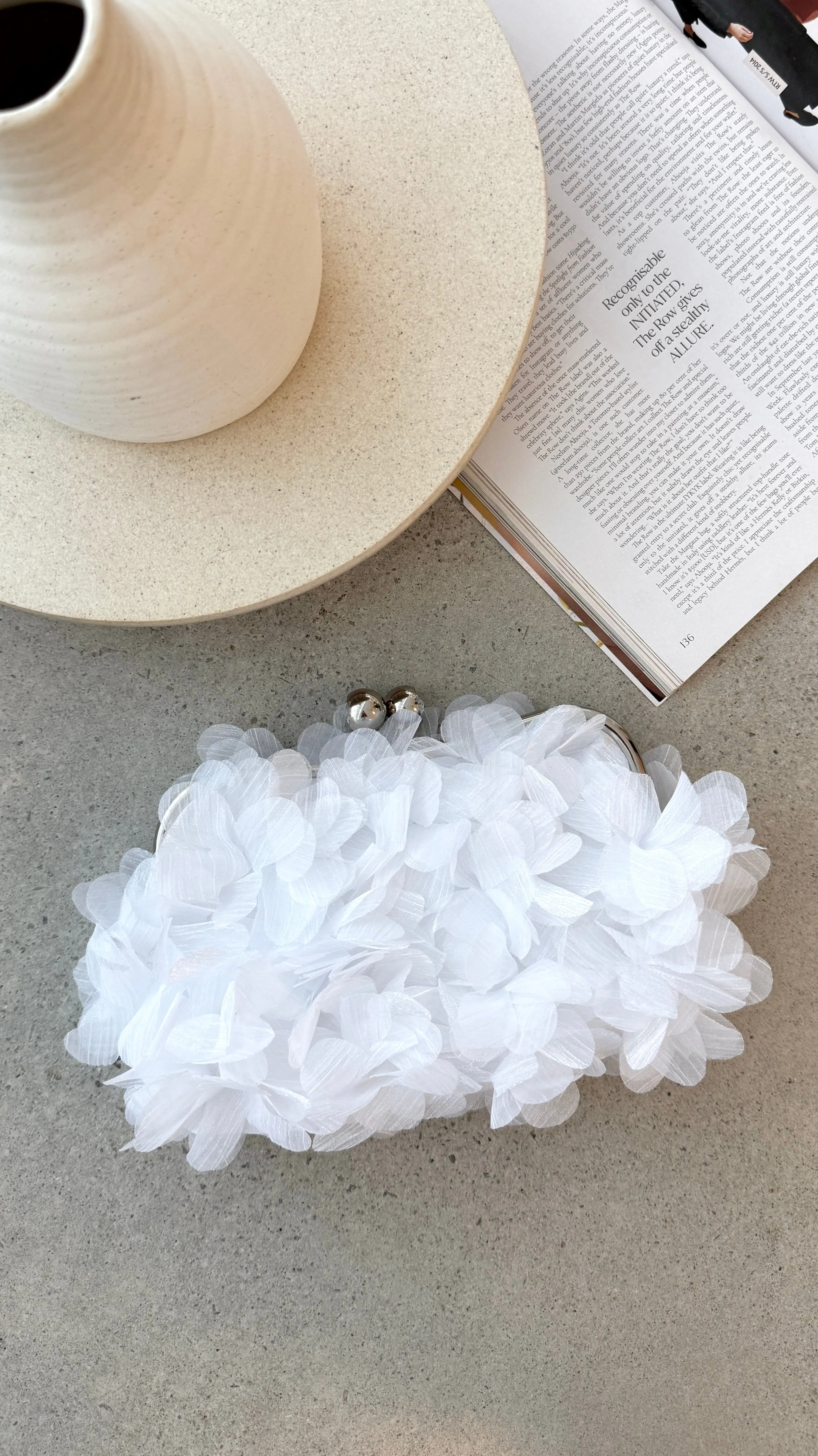 Chiffon Ruffle Clutch - White sold by Billy J