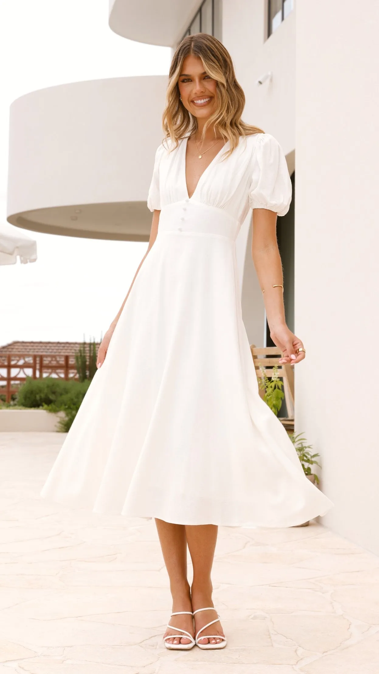 Melea Midi Dress - White sold by Billy J