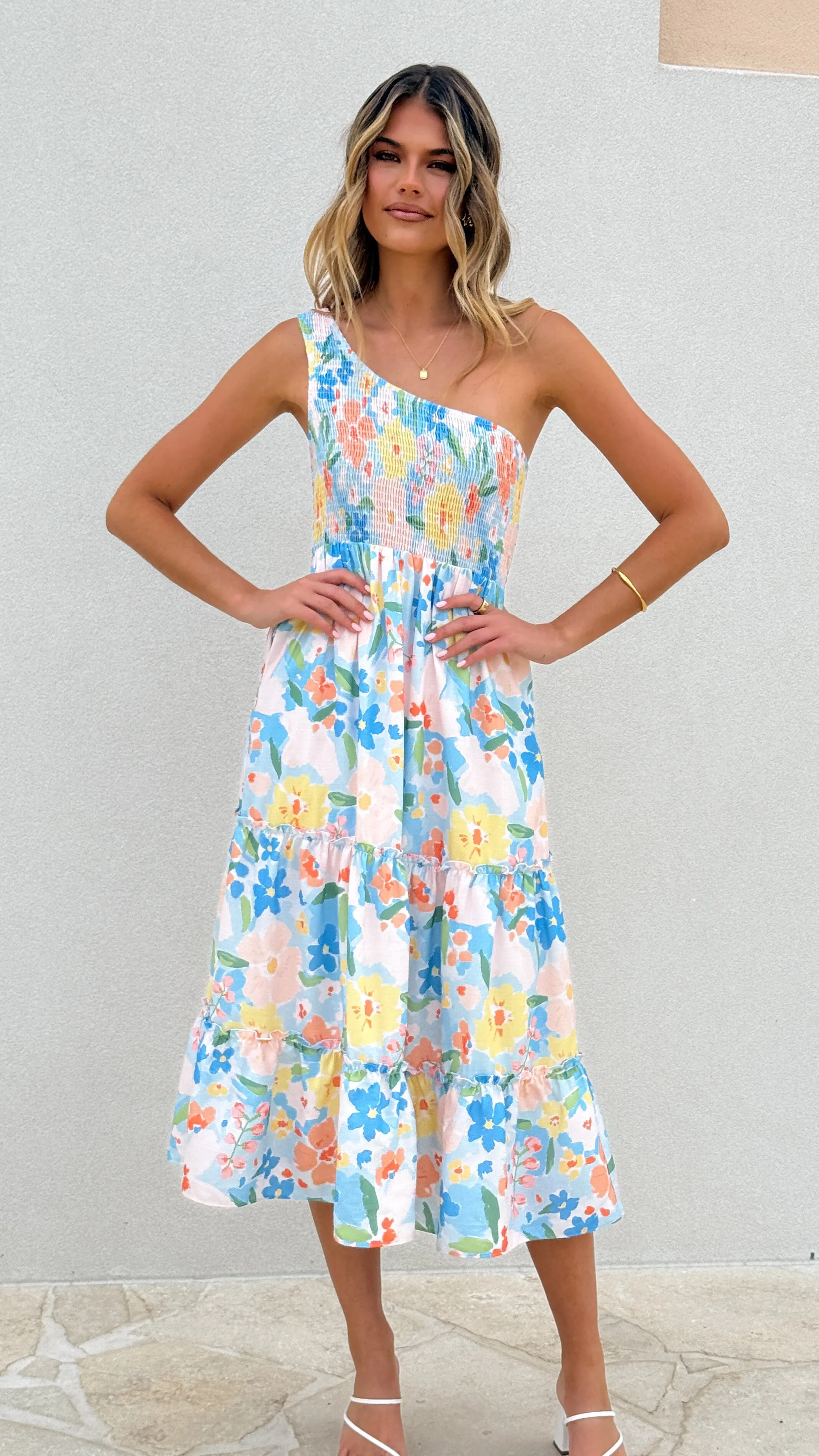 Tatum One Shoulder Maxi Dress - Blue Summer sold by Billy J product image thumbnail 2