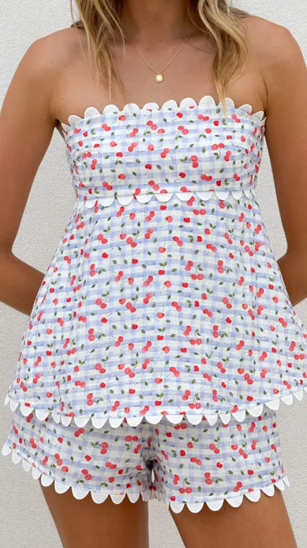 Mia Strapless Top - Cherry Print sold by Billy J