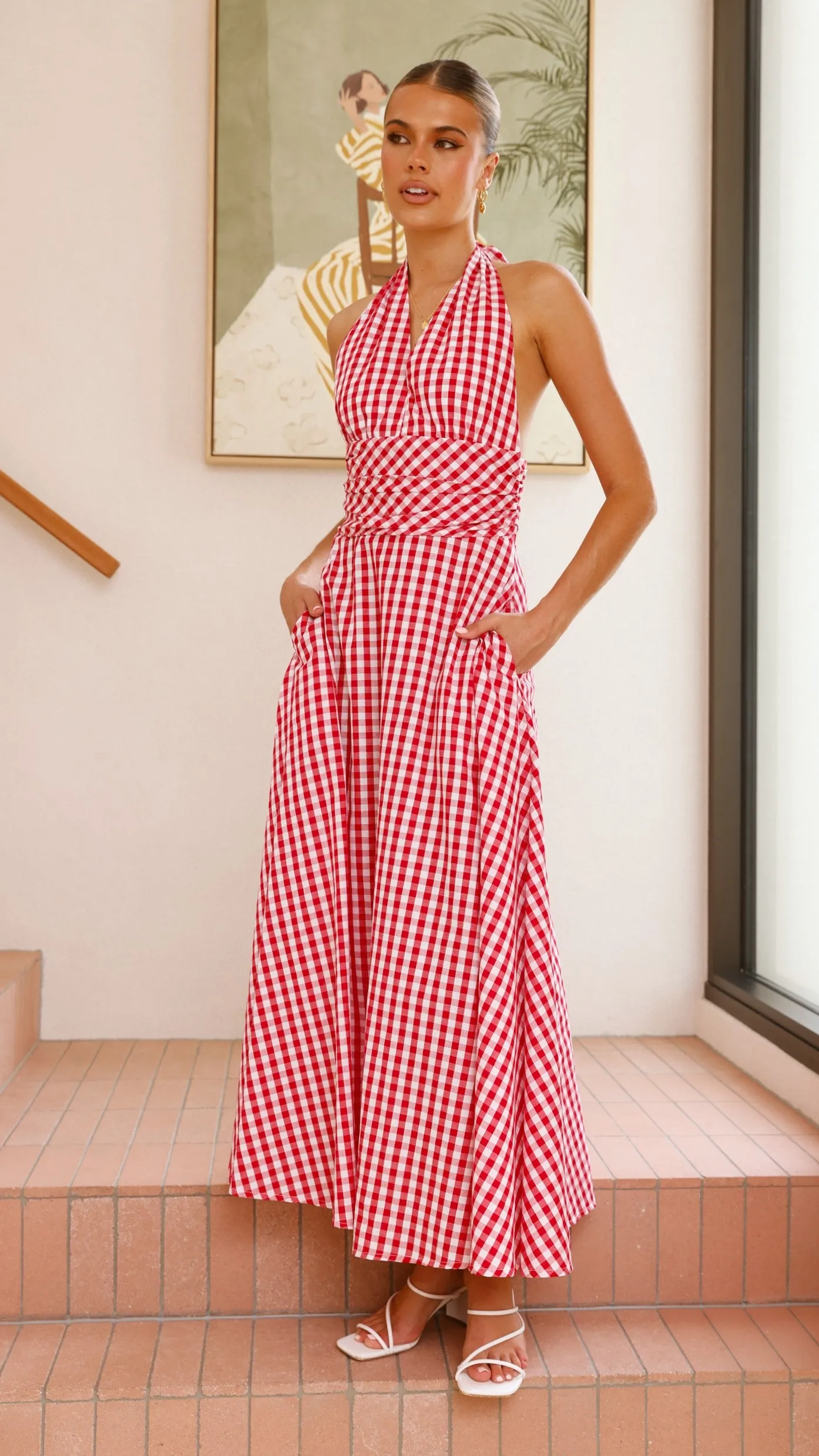 Brydie Halter Maxi Dress - Gingham Red sold by Billy J product image thumbnail 3