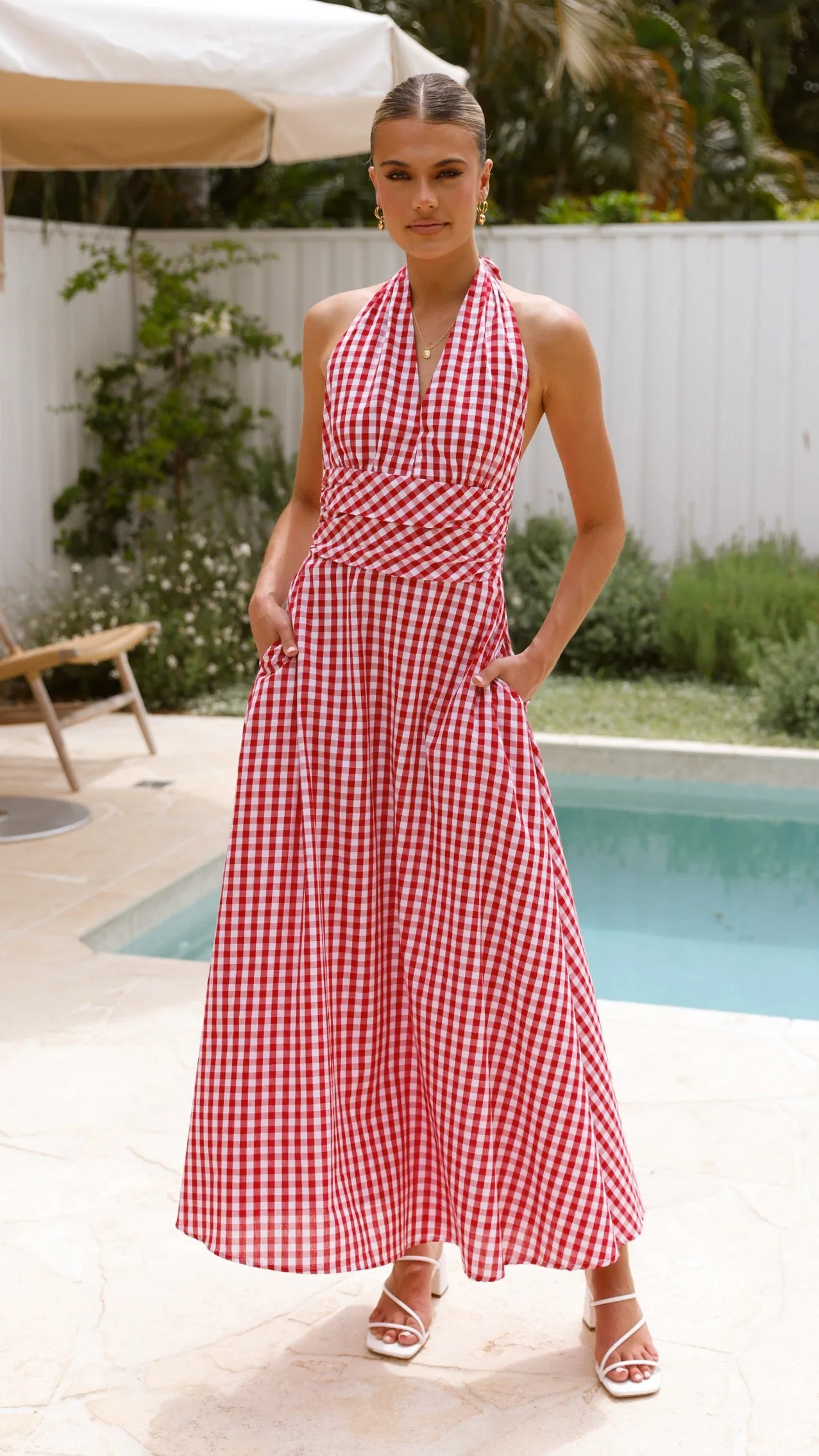Brydie Halter Maxi Dress - Gingham Red sold by Billy J
