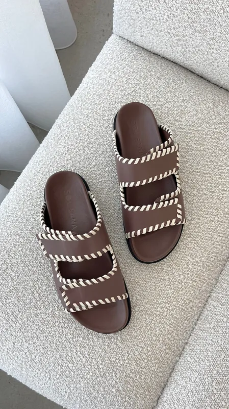 Sol Sana Fontelina Footbed - Cocoa / Off White Trim sold by Billy J