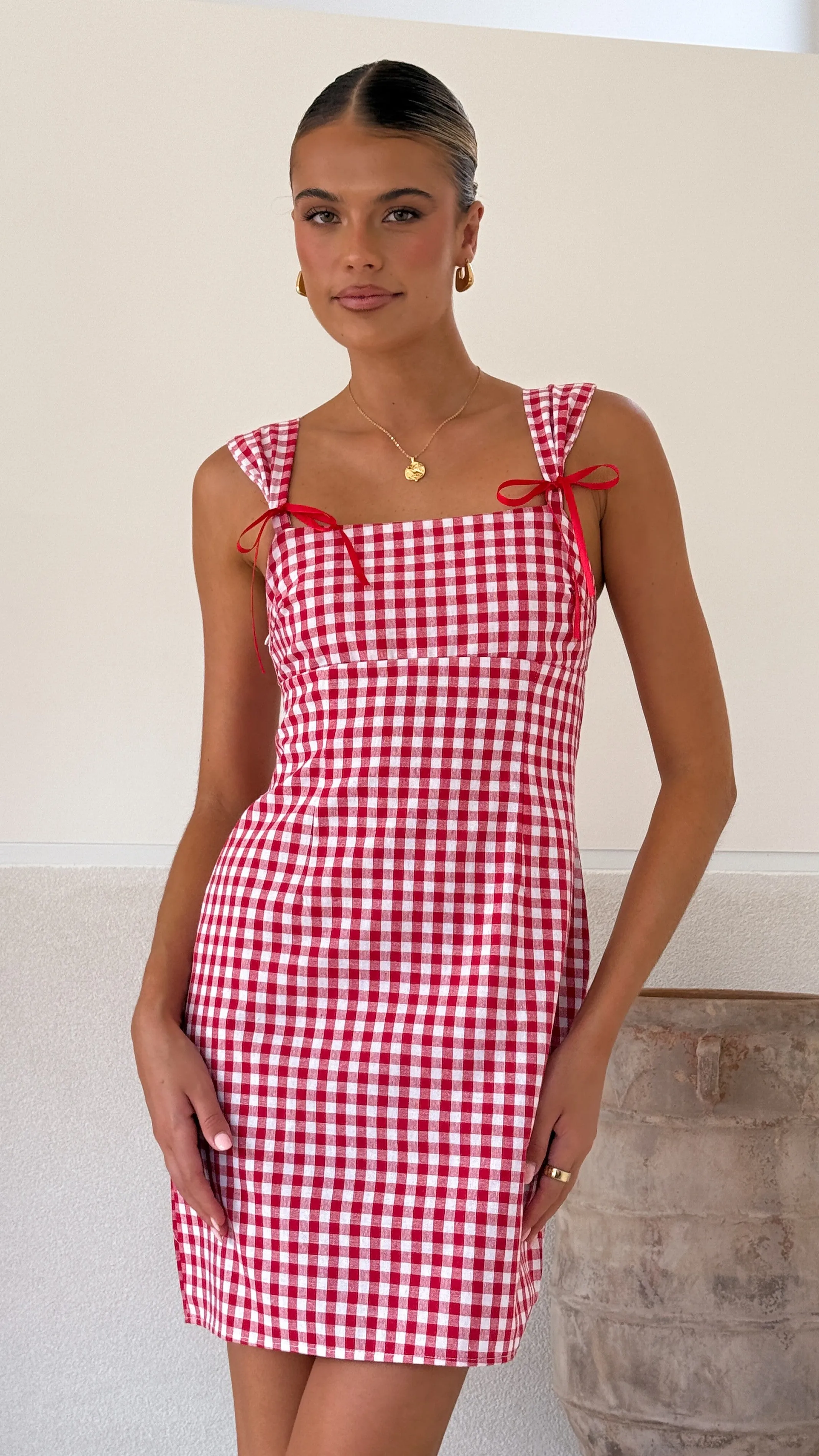 Elise Ribbon Mini Dress - Red Gingham sold by Billy J product image thumbnail 5