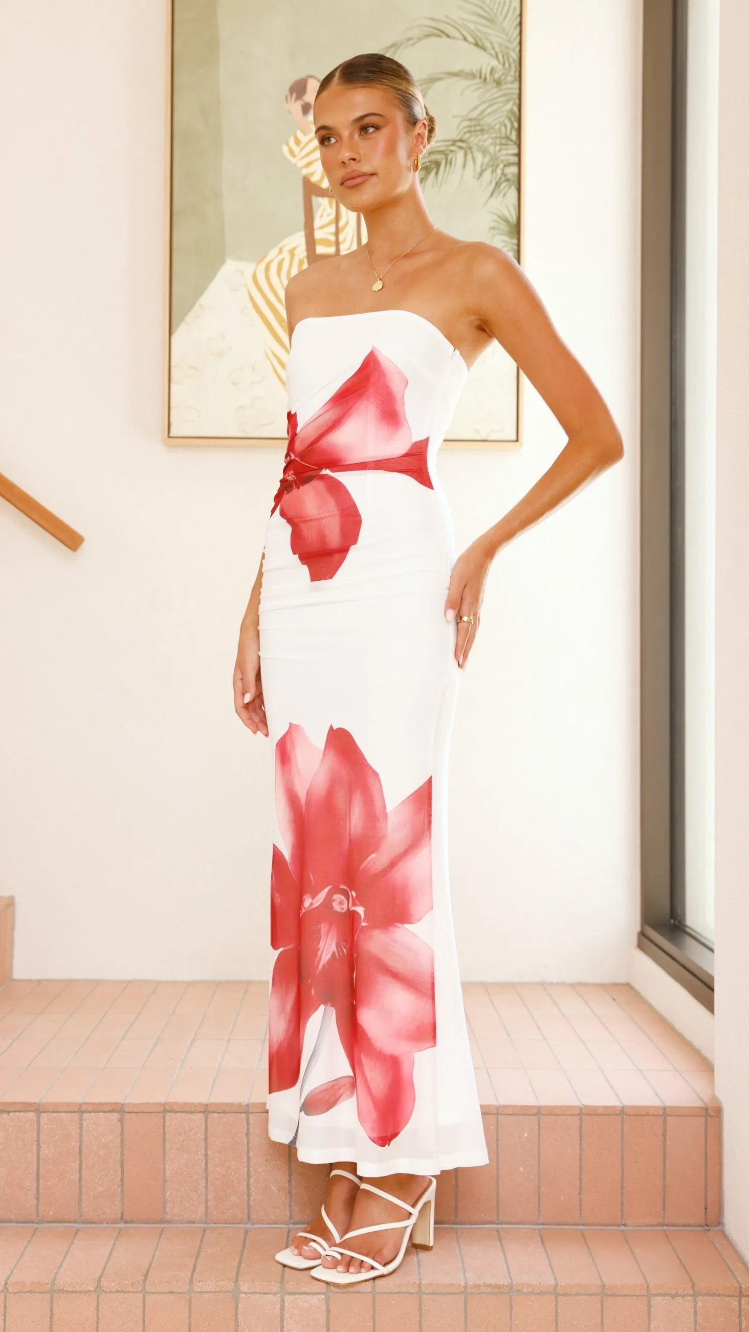 Brittani Strapless Maxi Dress - White/Red sold by Billy J product image thumbnail 4