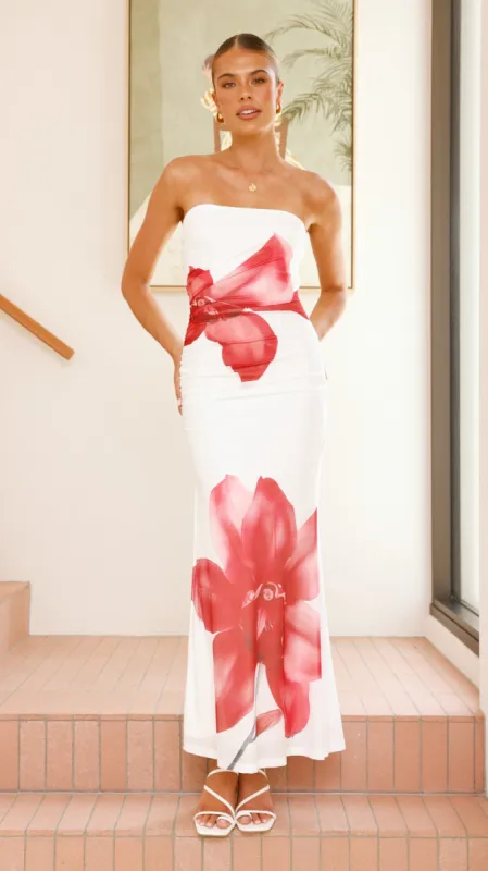 Brittani Strapless Maxi Dress - White/Red sold by Billy J