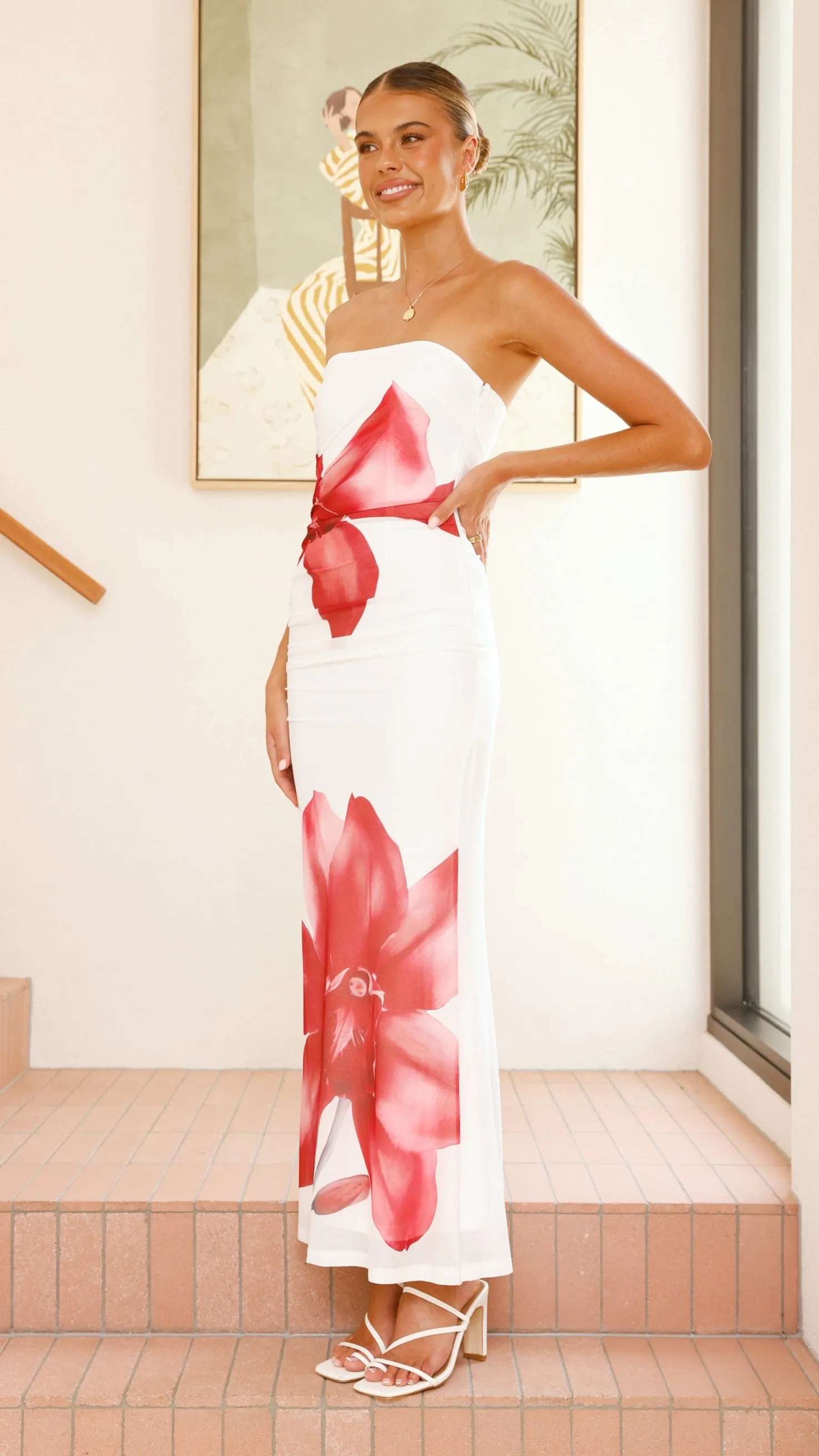 Brittani Strapless Maxi Dress - White/Red sold by Billy J product image thumbnail 3