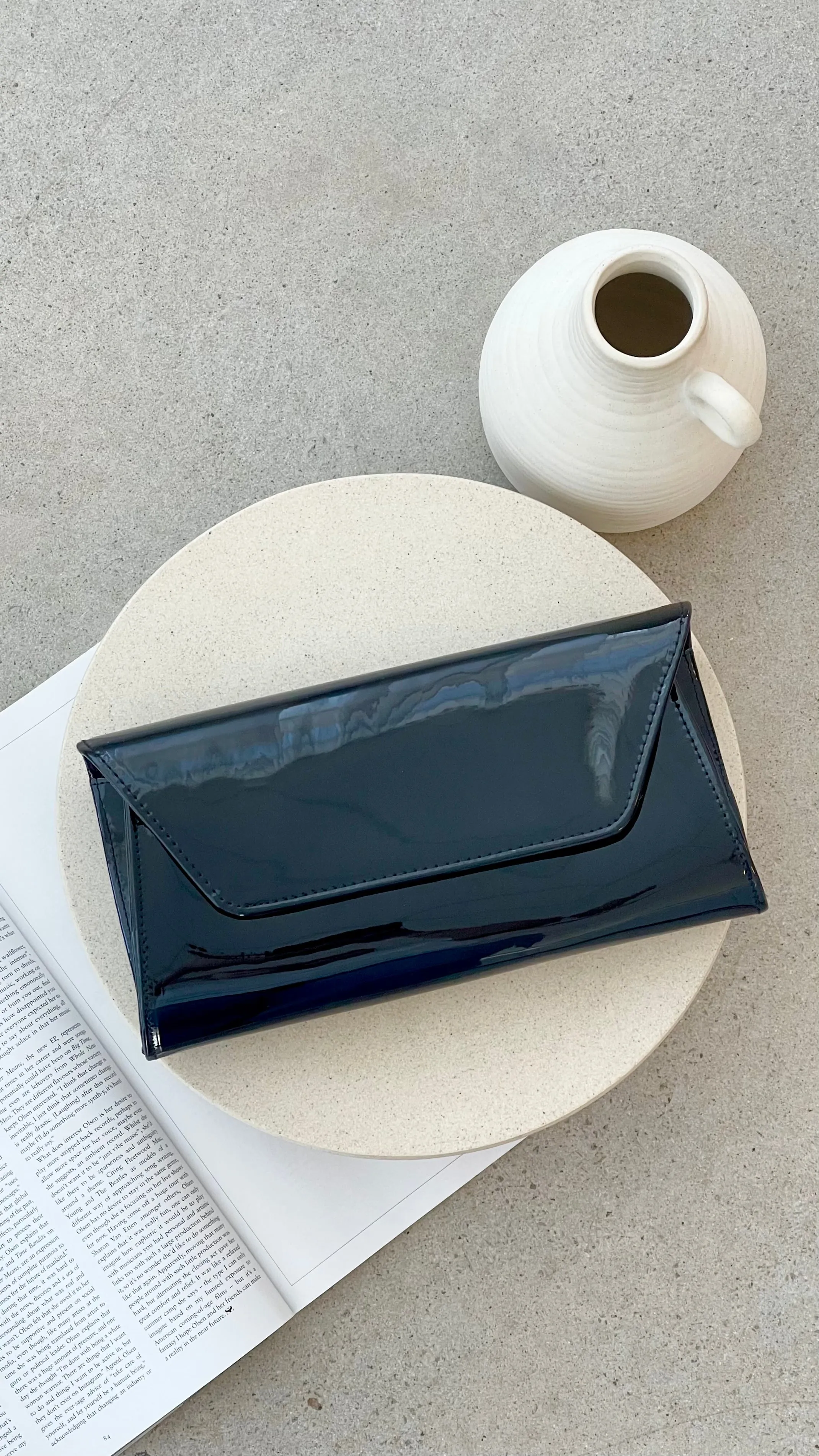 Suzie Gloss Fold Over Clutch - Black sold by Billy J